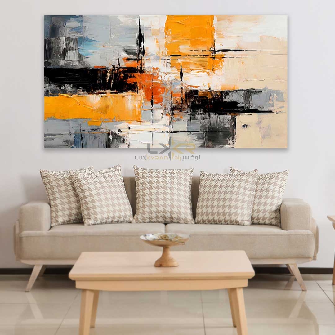  تابلو دکوراتیو مستطیلی رنگ نارنجی کرم مشکی 