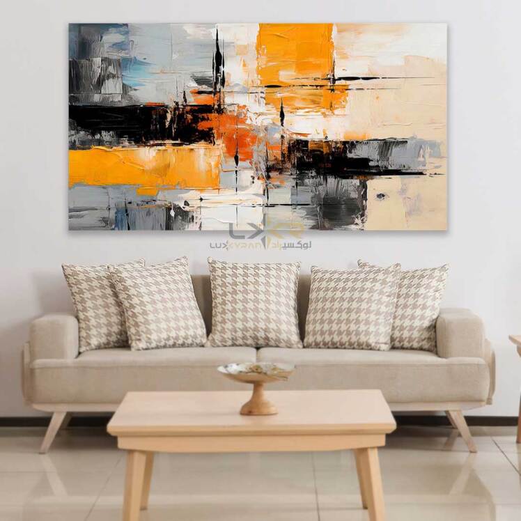 تابلو دکوراتیو مستطیلی رنگ نارنجی کرم مشکی