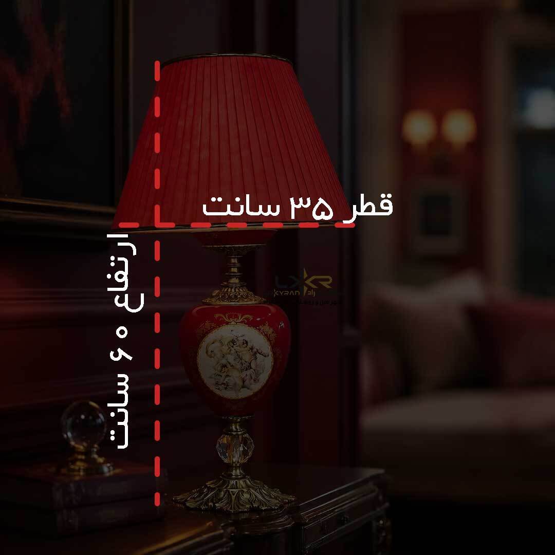  آباژور نئوکلاسیک برنزی و چینی قرمز براق 