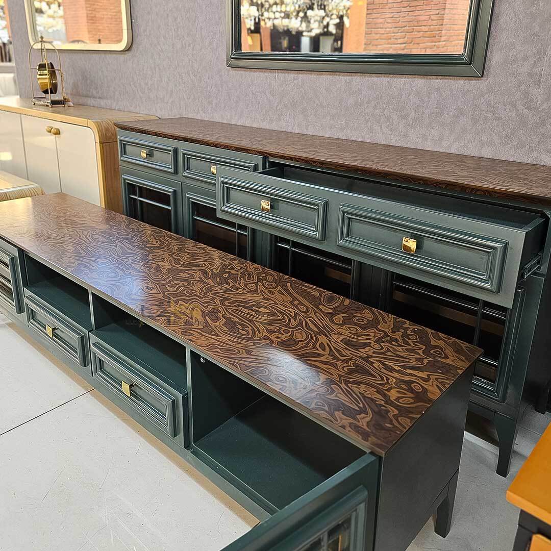  آینه و کنسول و میز تی وی سبک نیوکلاسیک رنگ سبز 