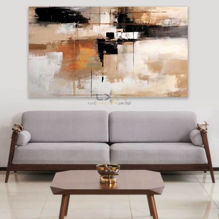 تابلو دکوراتیو مستطیلی رنگ کرم مشکی 