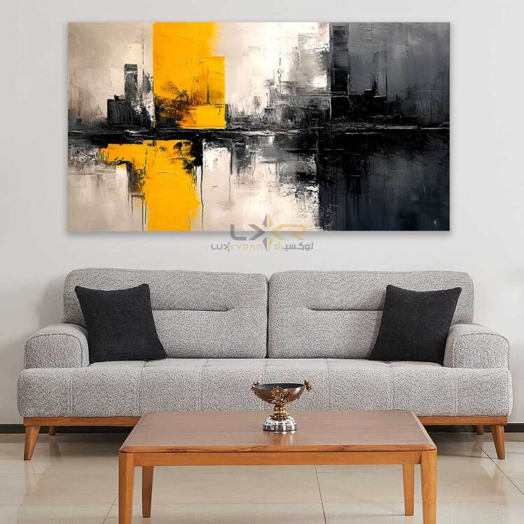 تابلو دکوراتیو مستطیلی زرد مشکی سفید