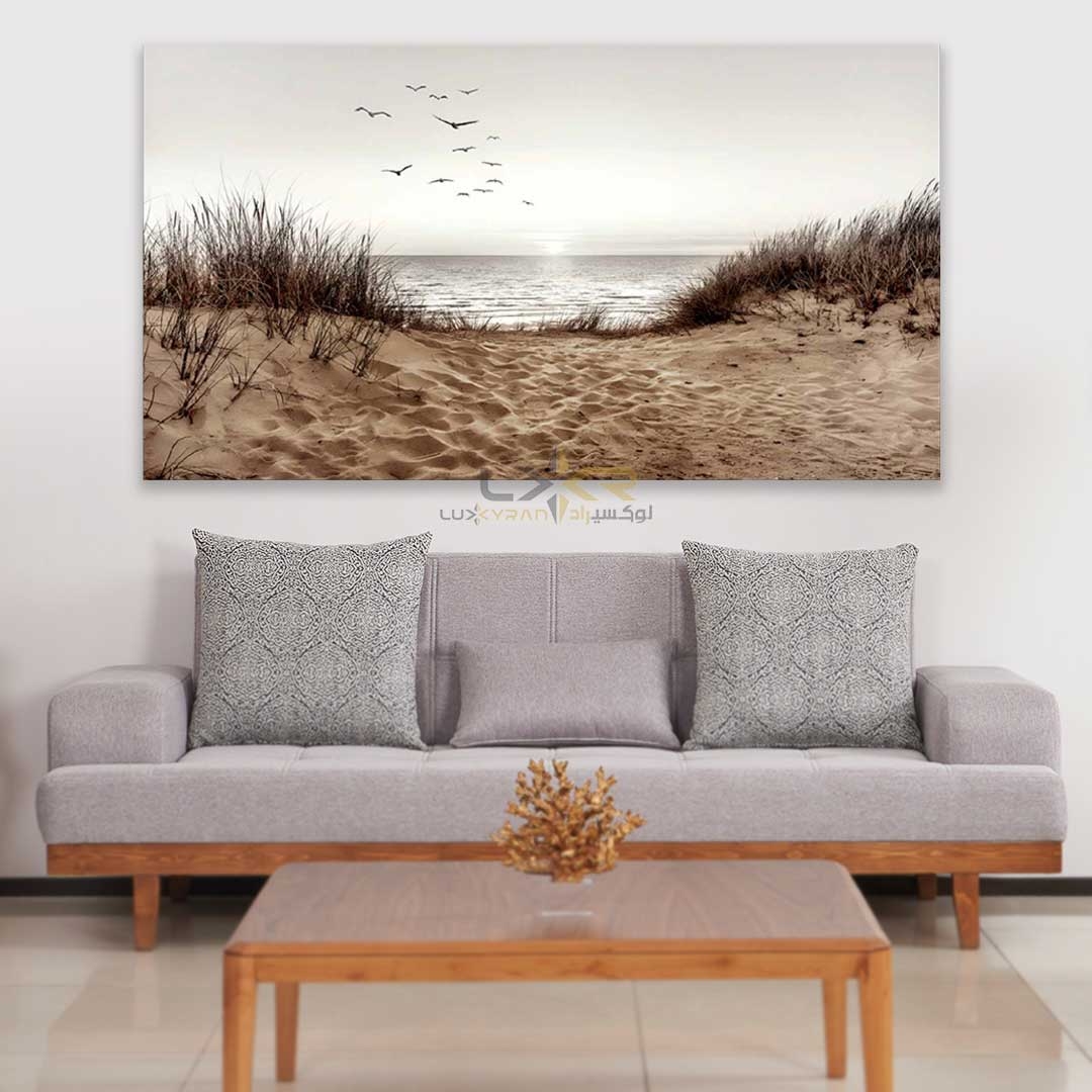  تابلو مستطیلی طرح ساحل رنگ کرم 