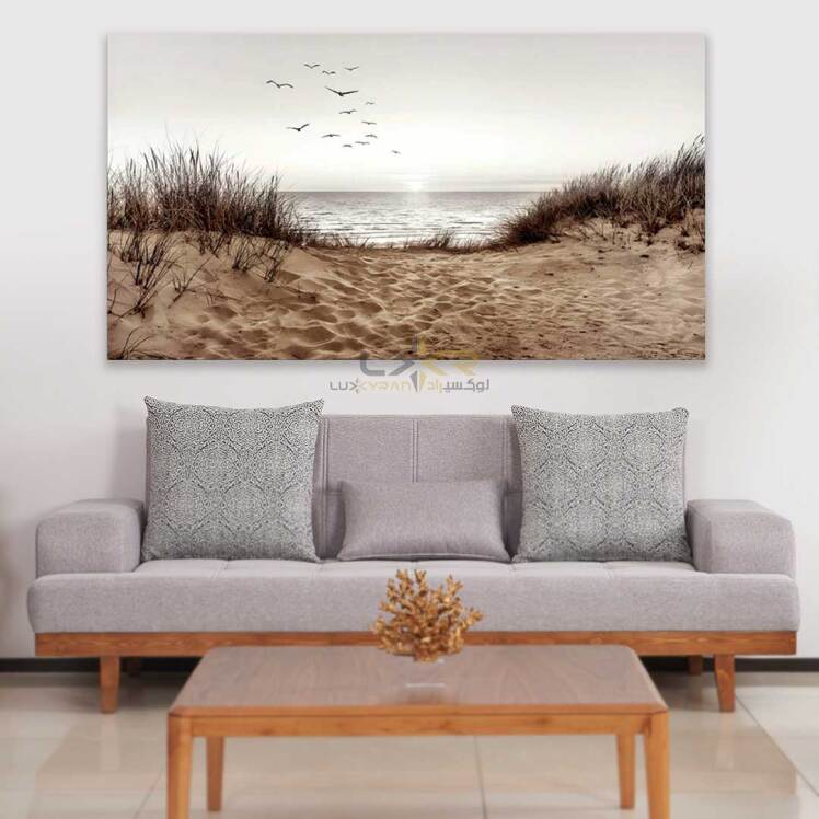 تابلو مستطیلی طرح ساحل رنگ کرم