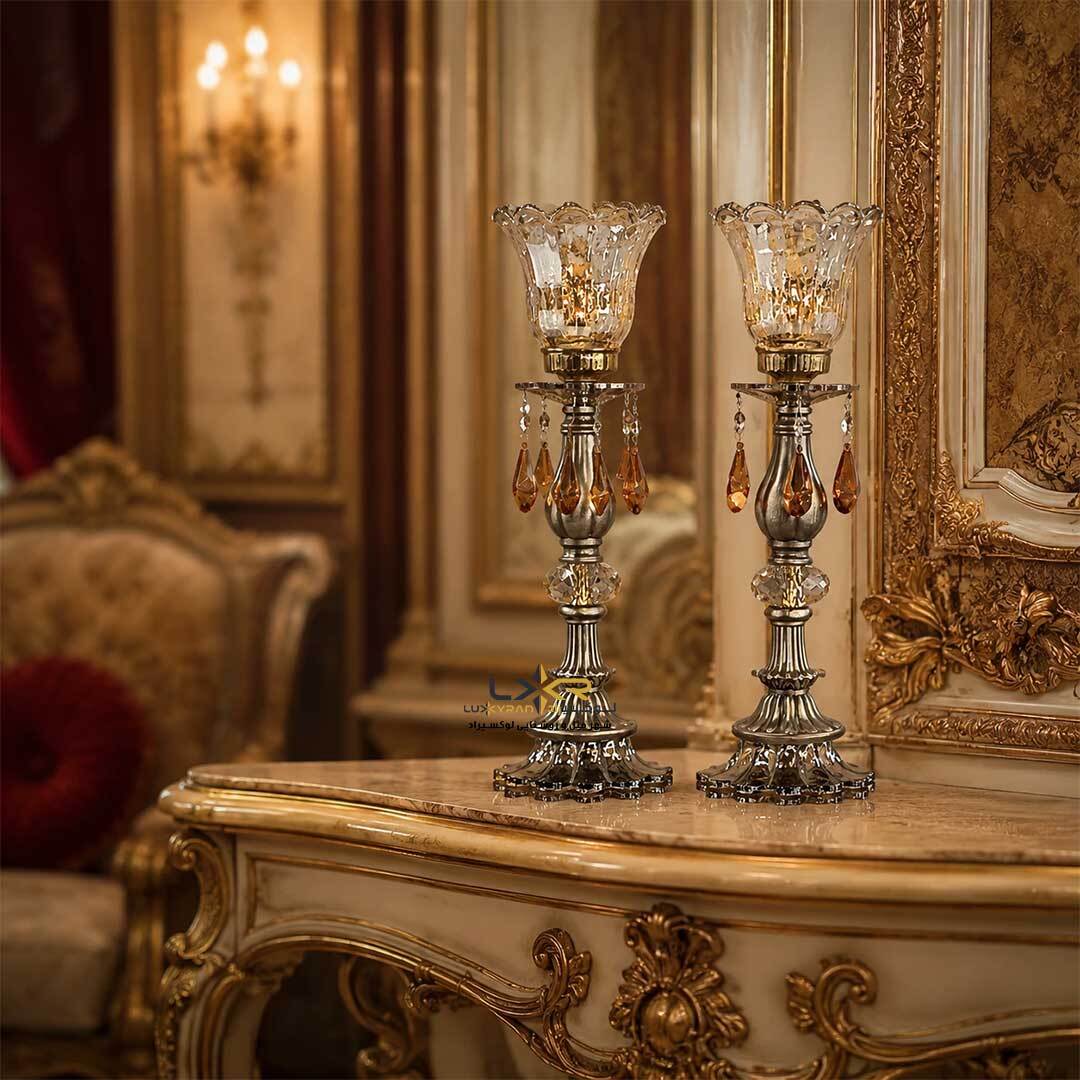  شمعدان شیک و کریستالی پایه زاماک 