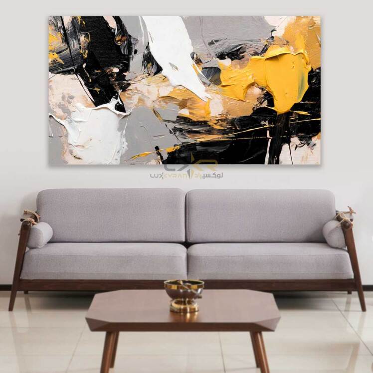 تابلو دکوراتیو مستطیلی رنگ سفید زرد مشکی