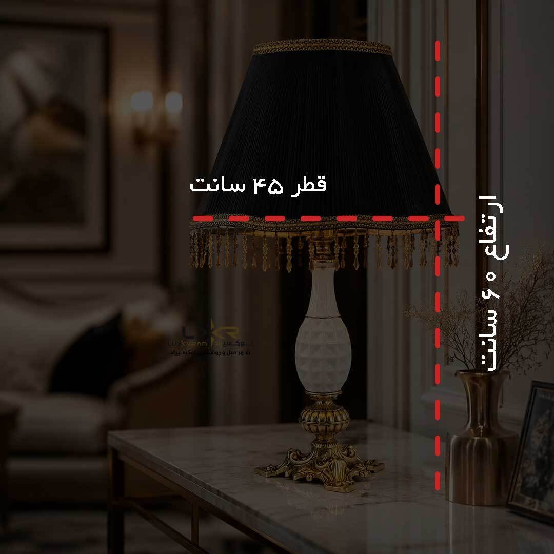  آباژور رومیزی نئوکلاسیک سفید و مشکی طرح خاص 