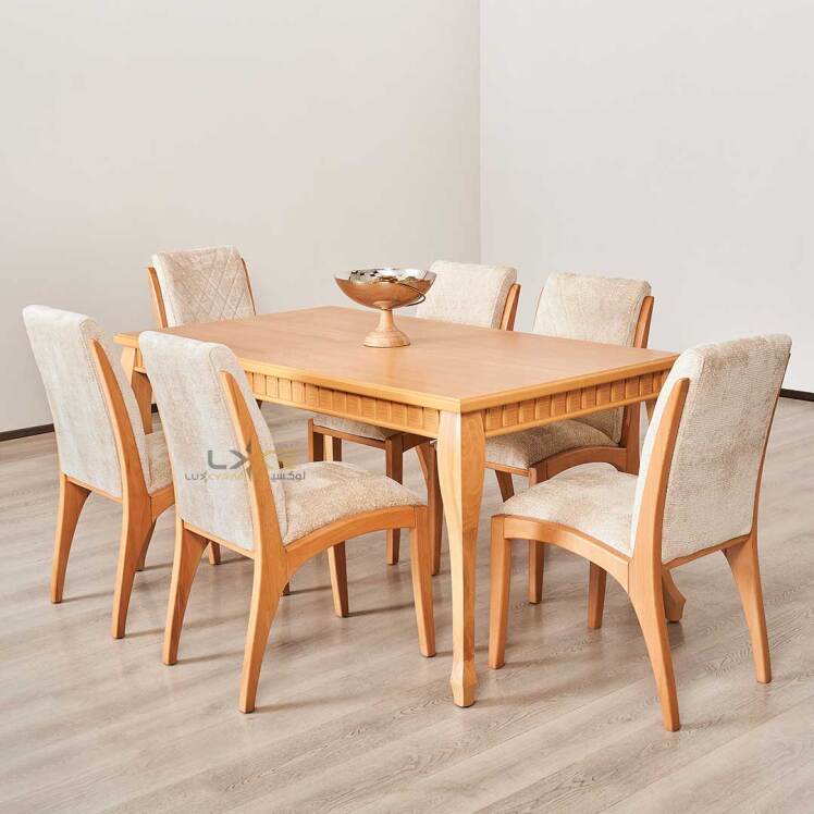 ست نهارخوری 6 نفره سبک نئوکلاسیک رنگ کرم