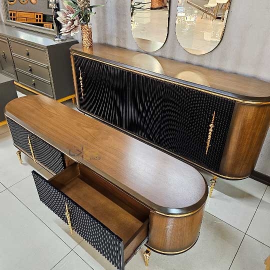  آینه کنسول و میز تی وی رنگ مشکی و قهوه ای شیک 