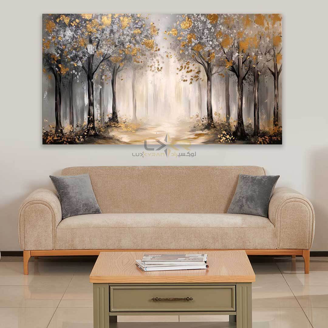  تابلو دکوراتیو مستطیلی طرح درخت رنگ سفید قهوه ای 