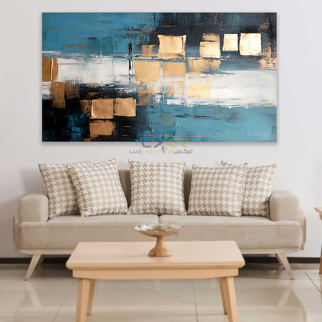 تابلو دکوراتیو مستطیلی رنگ طلایی ابی