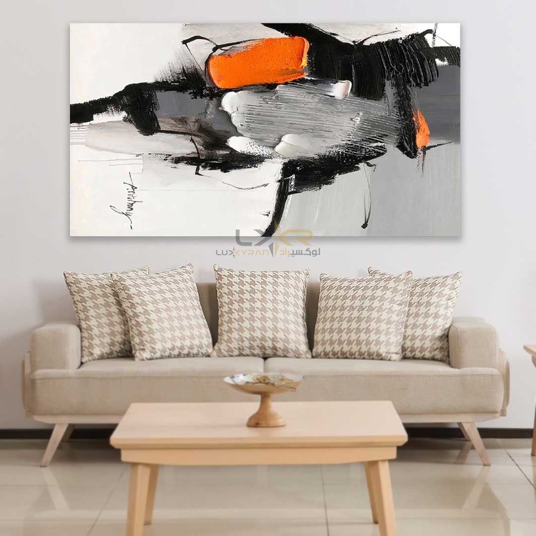  تابلو دکوراتیو مستطیلی رنگ سفید مشکی نارنجی 