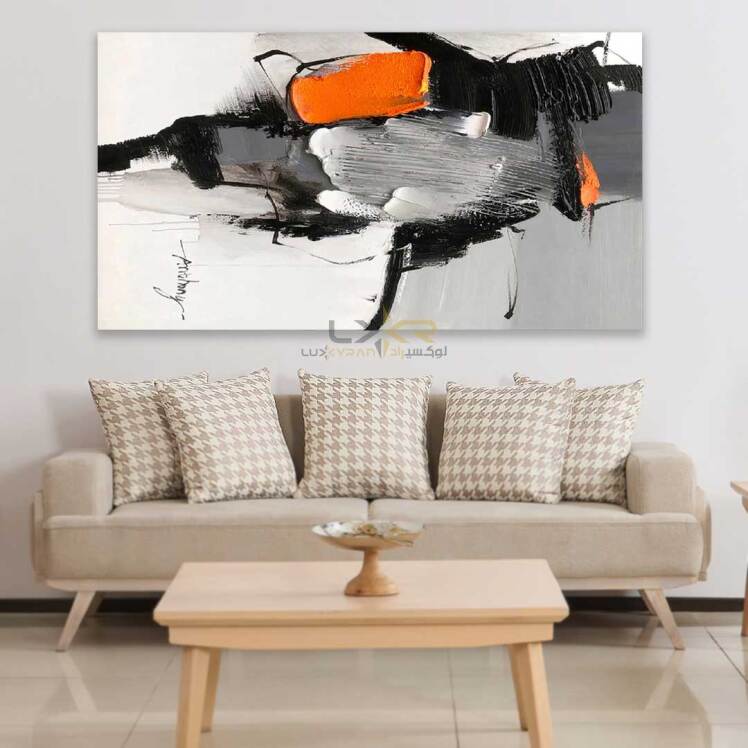 تابلو دکوراتیو مستطیلی رنگ سفید مشکی نارنجی