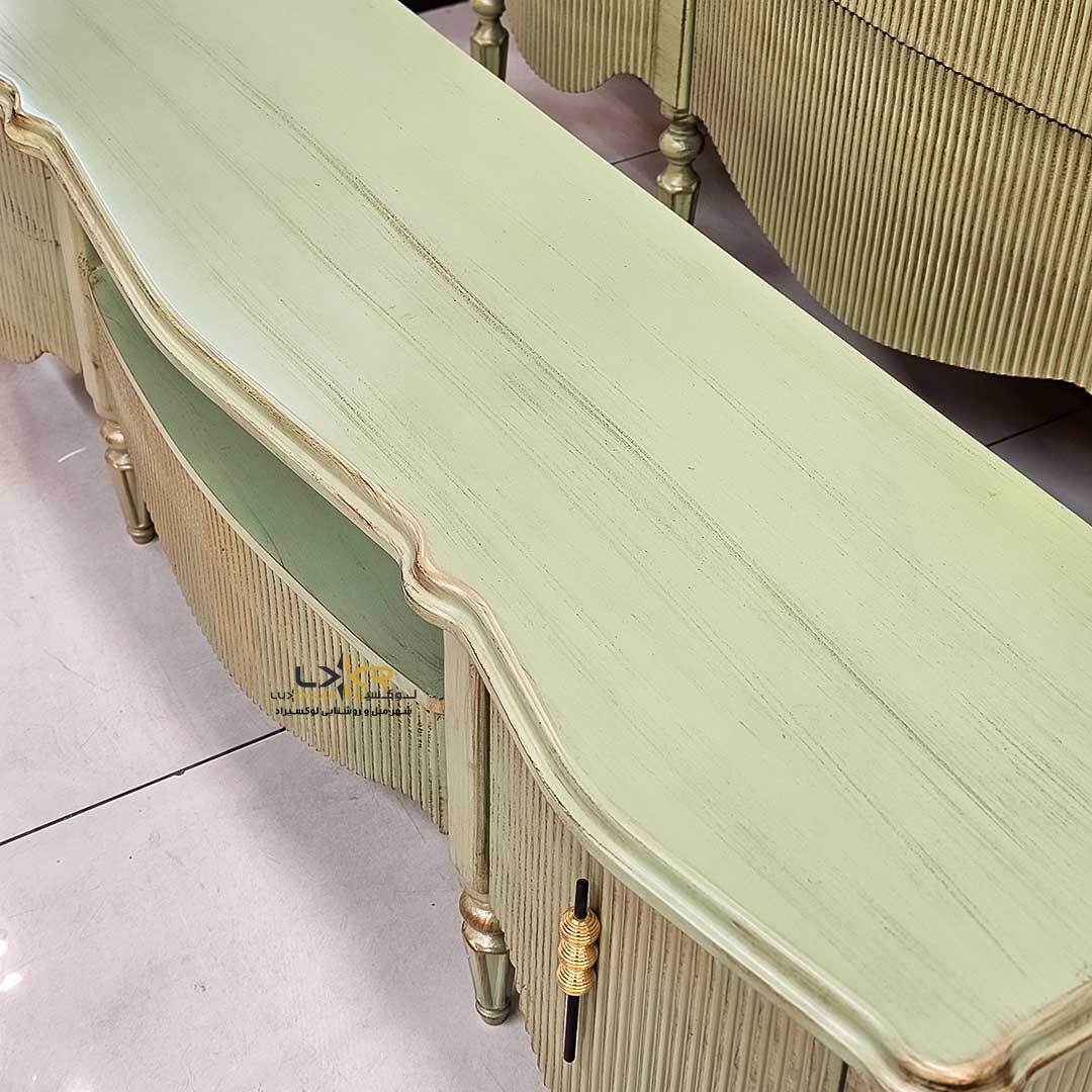  آینه کنسول و میز تیوی مینیمال و نئوکلاسیک سبز رنگ 