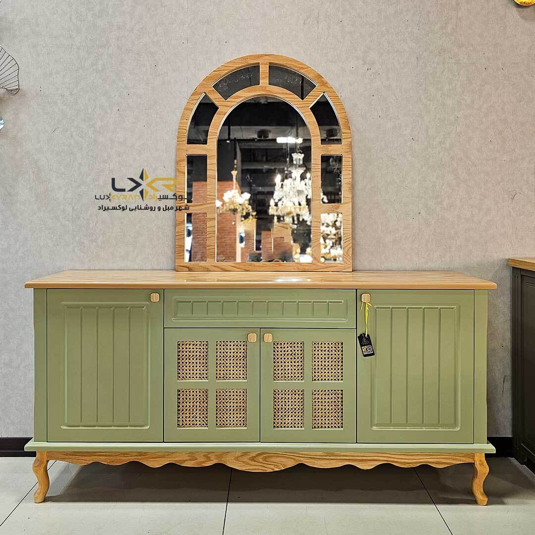  آینه کنسول مدرن و مینیمال حصیری سبز پاستیلی پینترستی 