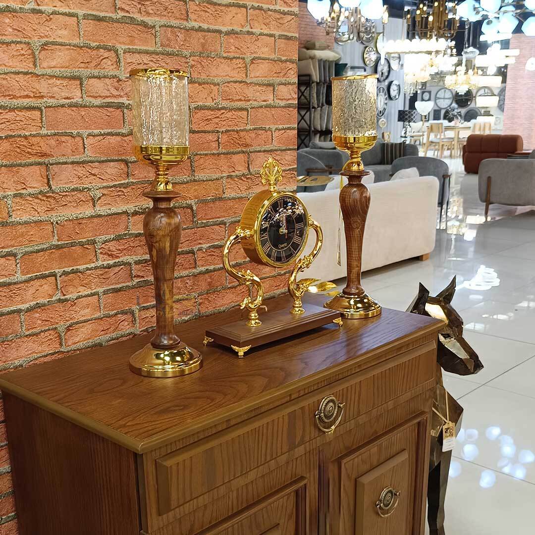  ساعت و شمعدان چوبی نئوکلاسیک 