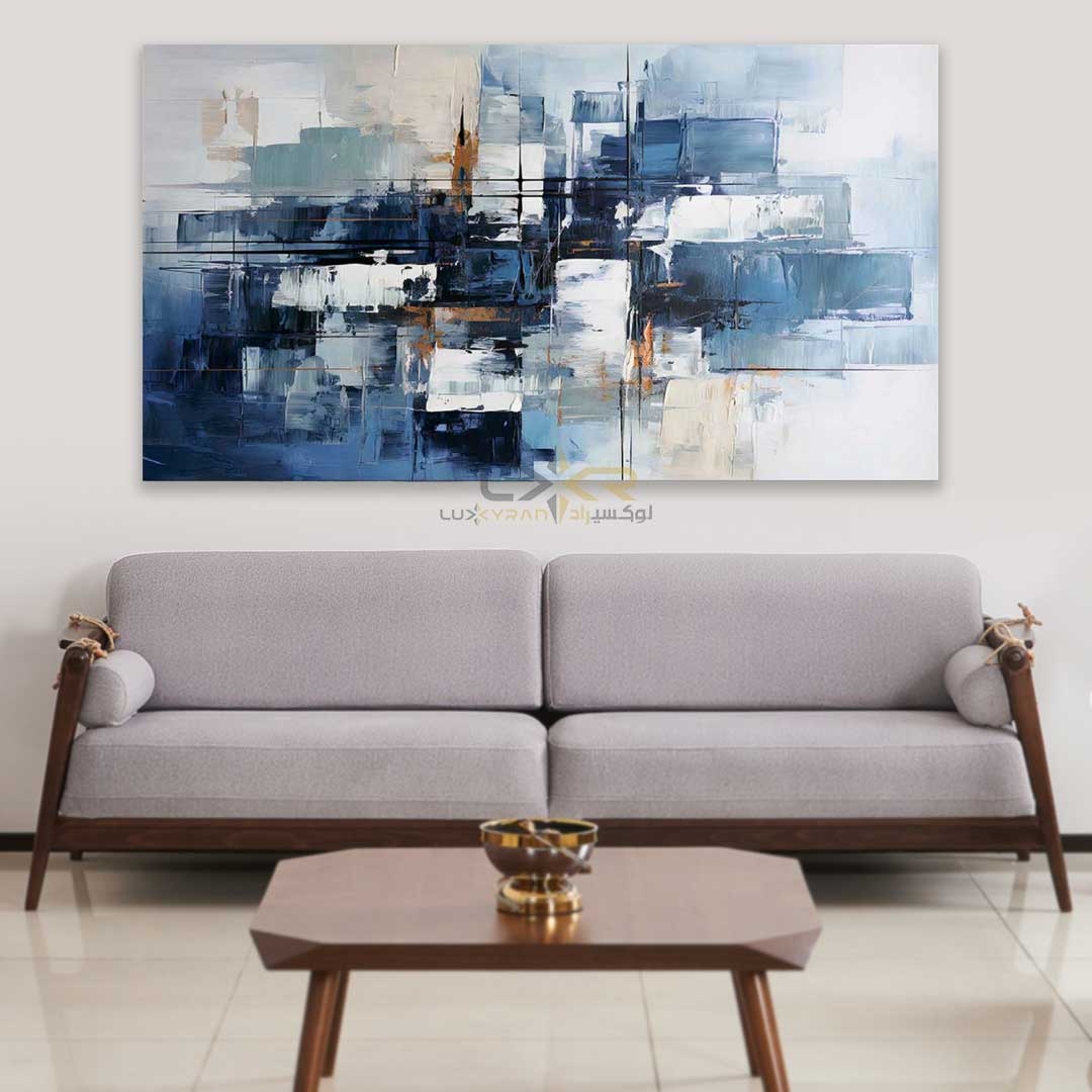  تابلو دکوراتیو مستطیلی رنگ سفید آبی 