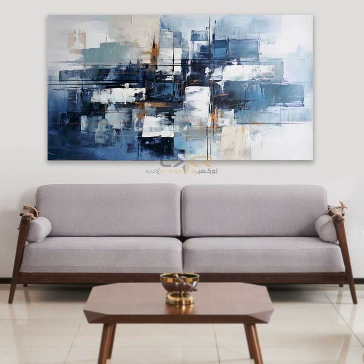 تابلو دکوراتیو مستطیلی رنگ سفید آبی