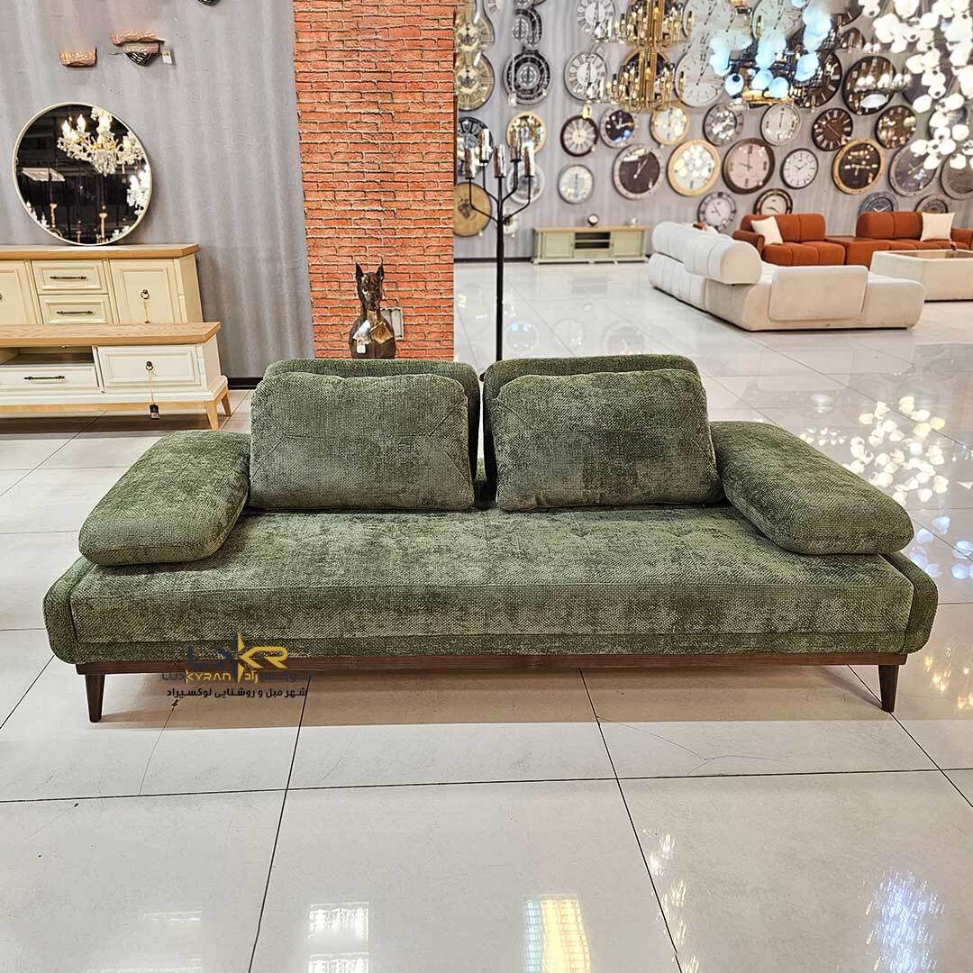 کاناپه سه نفره راحتی مدرن ومینیمال رنگ سبز 