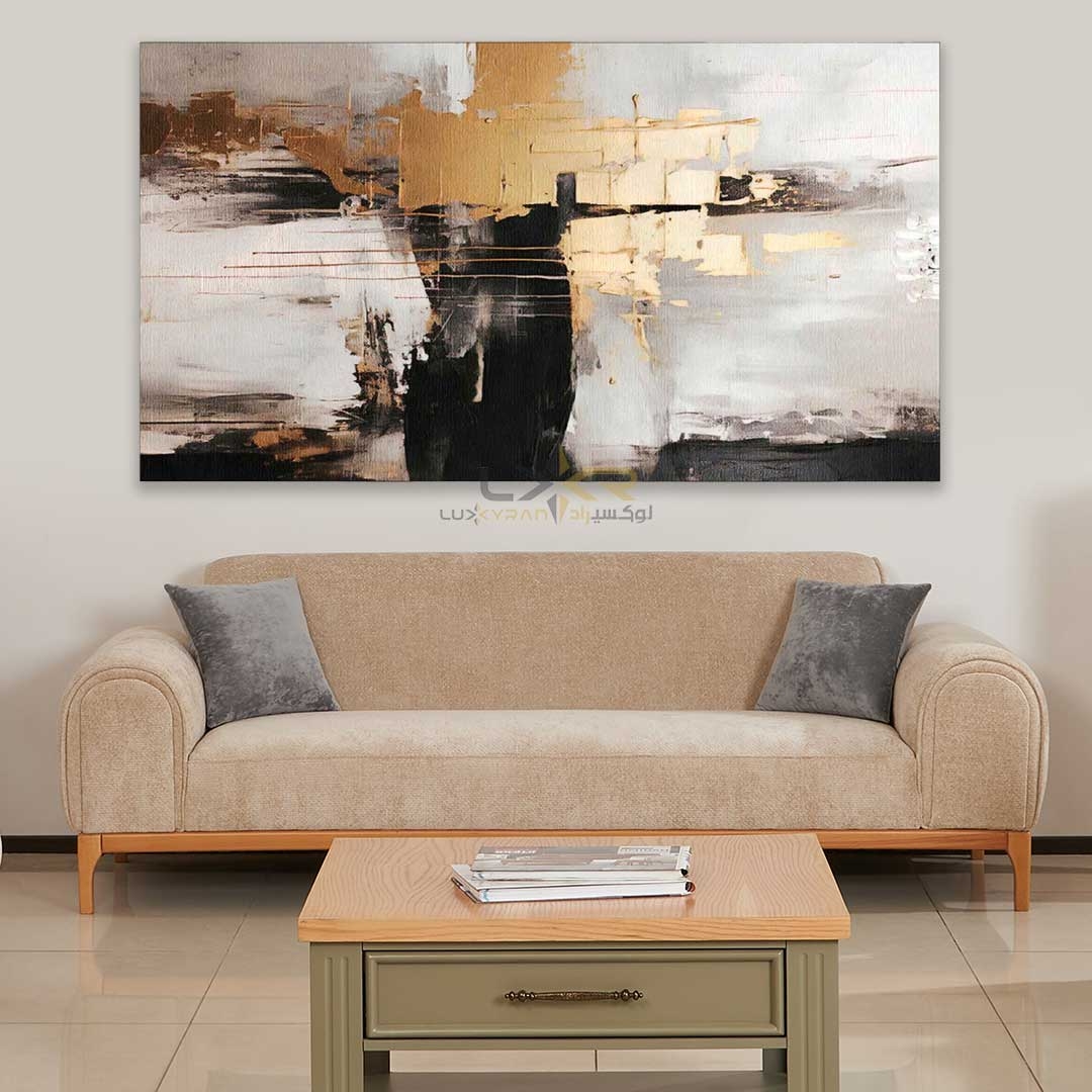 تابلو دکوراتیو مستطیلی رنگ سفید مشکی طلایی