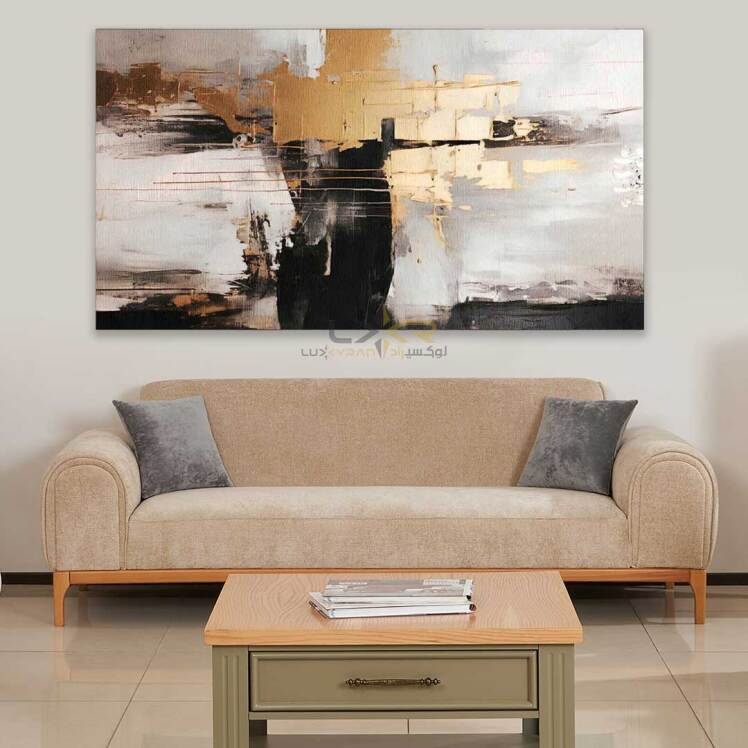 تابلو دکوراتیو مستطیلی رنگ سفید مشکی طلایی