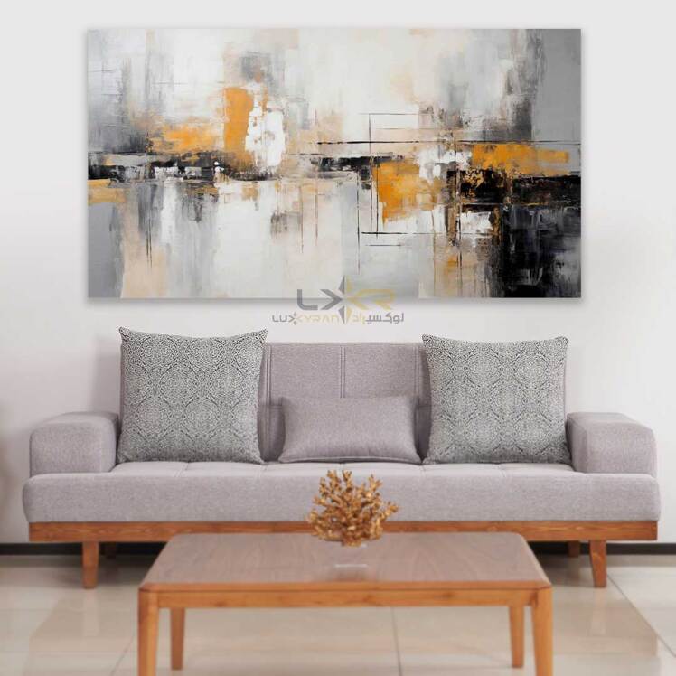 تابلو دکوراتیو مستطیلی رنگ سفید زرد مشکی