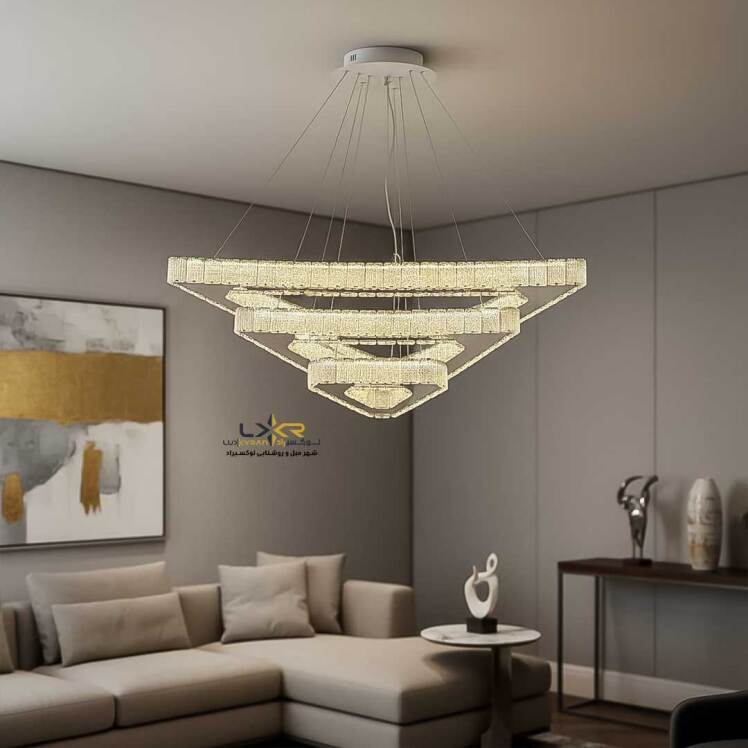 لوستر کریستالی LED سبک مدرن و مینیمال شکل مثلث