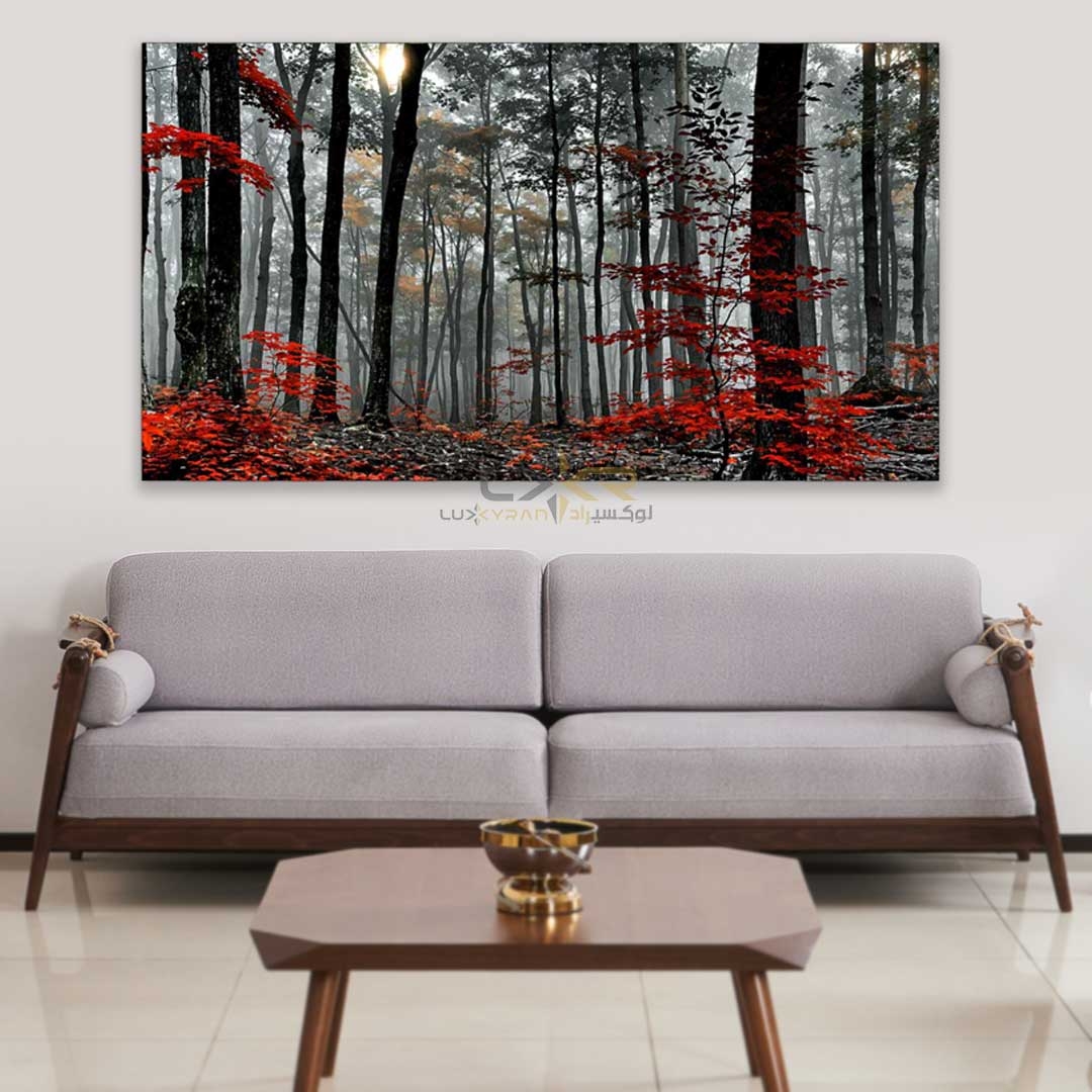  تابلو دکوراتیو مستطیلی طرح درخت قرمز قهوه ای 
