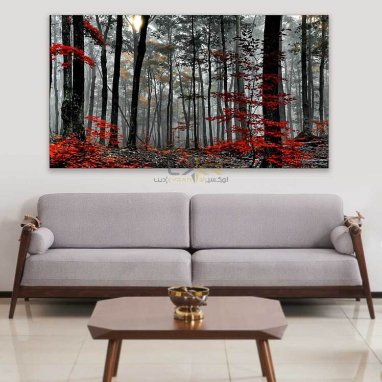 تابلو دکوراتیو مستطیلی طرح درخت قرمز قهوه ای