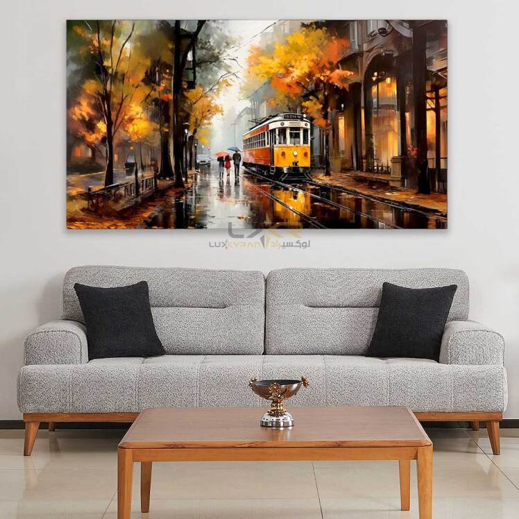 تابلو دکوراتیو مستطیلی طرح قطار پاییزی