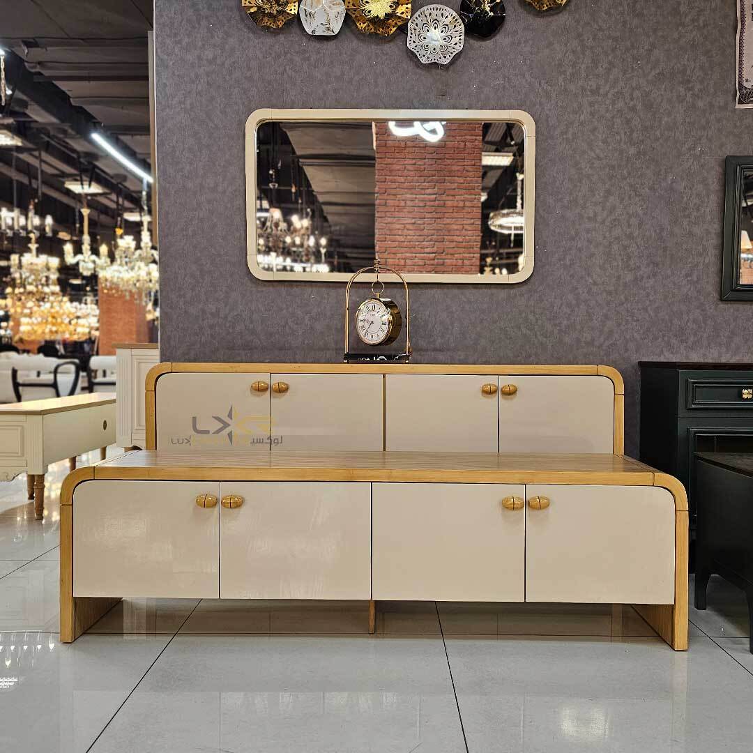  آینه و کنسول و میز تی وی سبک مدرن رنگ کرم 