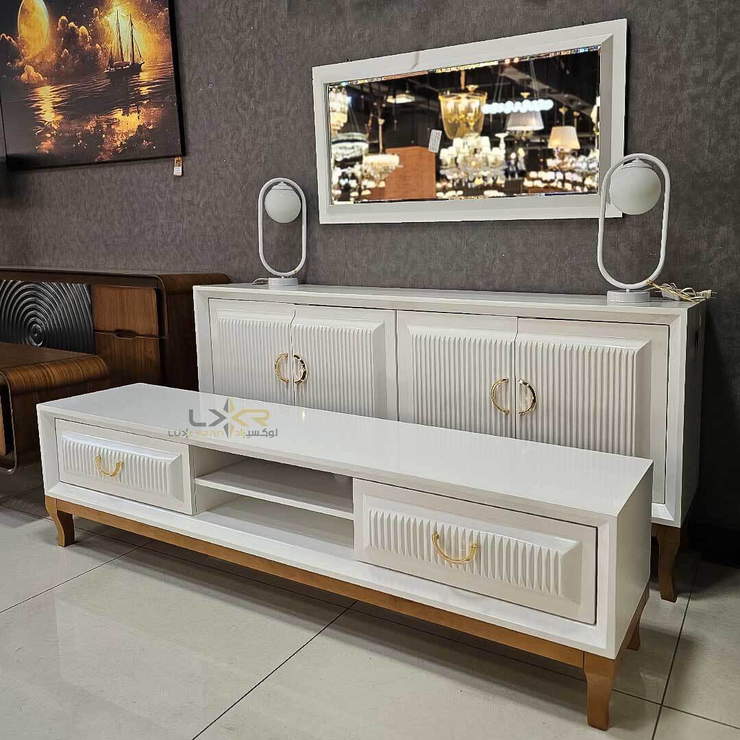  آینه و کنسول و میز تی وی سبک نیوکلاسیک رنگ سفید 