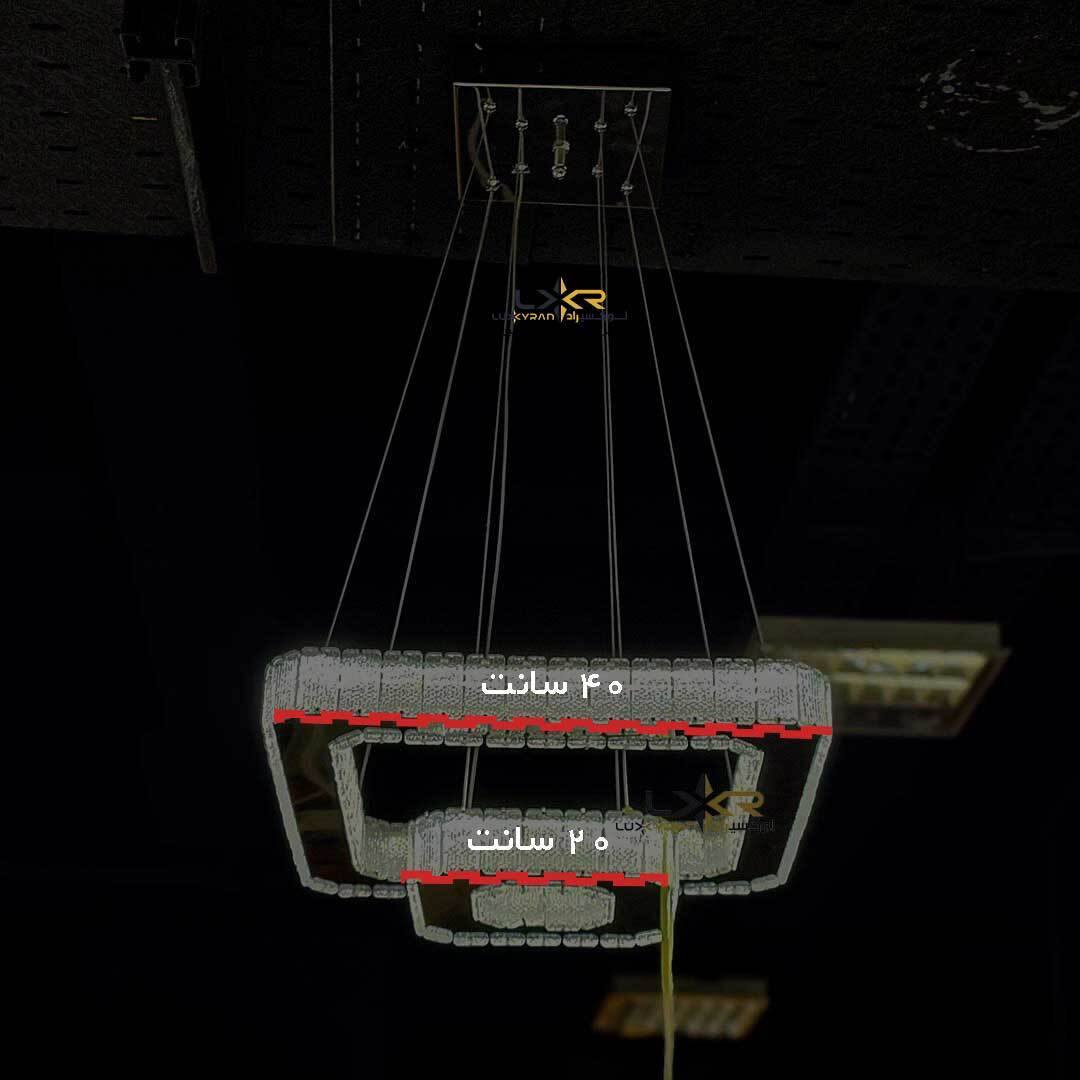 لوستر LED کریستالی سبک مینیمال و مدرن طرح مربع
