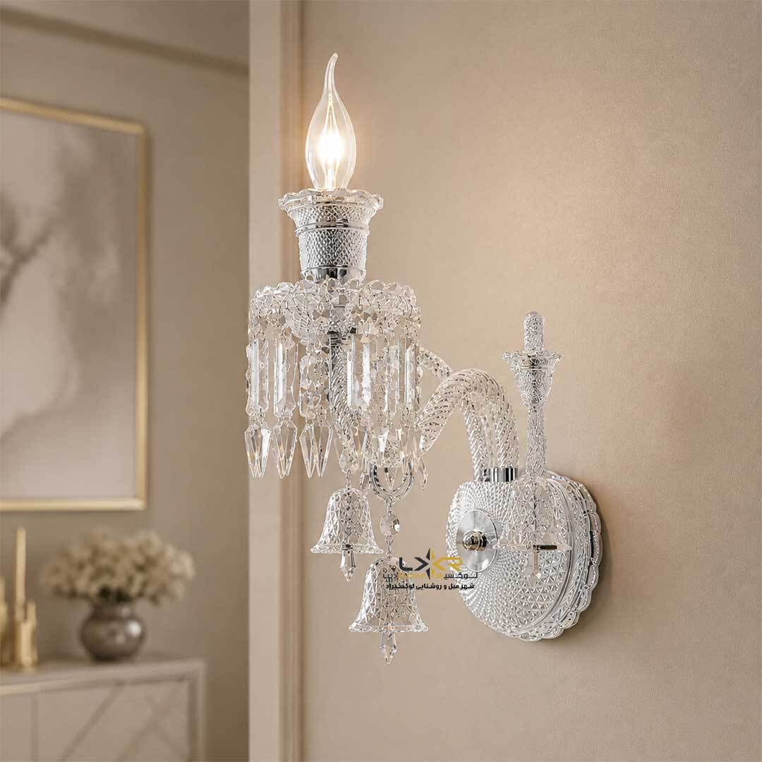  دیوارکوب باکارات رنگ سفید کریستال وارداتی گرید 1 