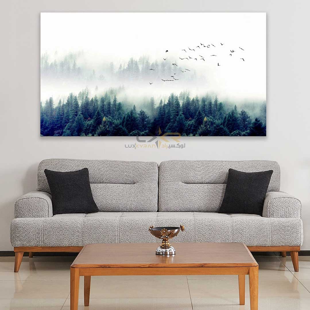  تابلو دکوراتیو مستطیلی طرح کوهستانی سبز سفید 