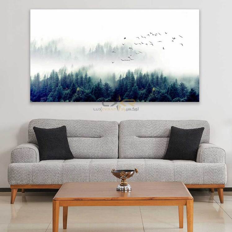 تابلو دکوراتیو مستطیلی طرح کوهستانی سبز سفید