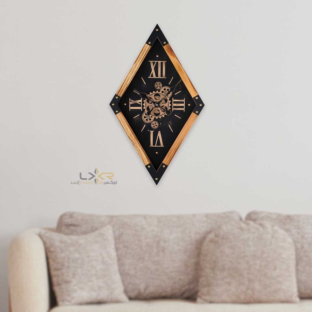 ساعت دیواری لوزی چرخدنده والتر سبک نئوکلاسیک رنگ مشکی 7122