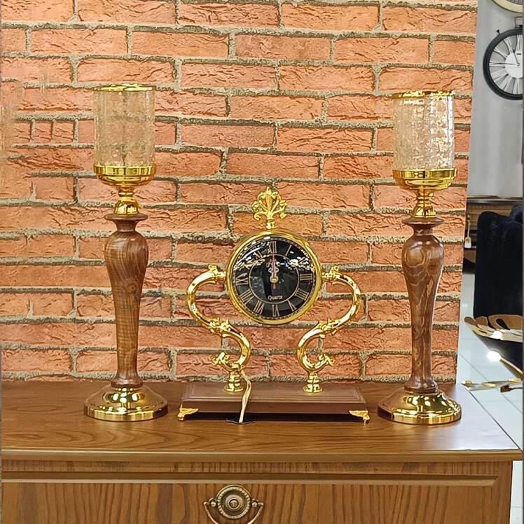  شمعدان و ساعت سبک نئوکلاسیک چوبی