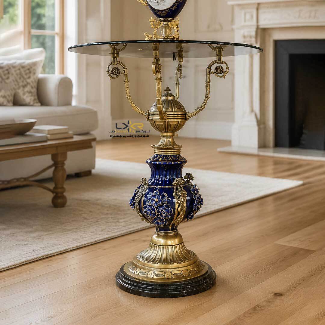  میز برنزی نئوکلاسیک با چینی سرمه ای 