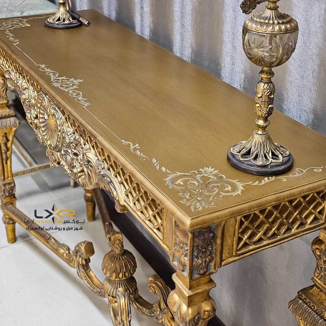  کنسول خاص سبک کلاسیک و نئوکلاسیک منبت کاری شده رنگ طلایی 
