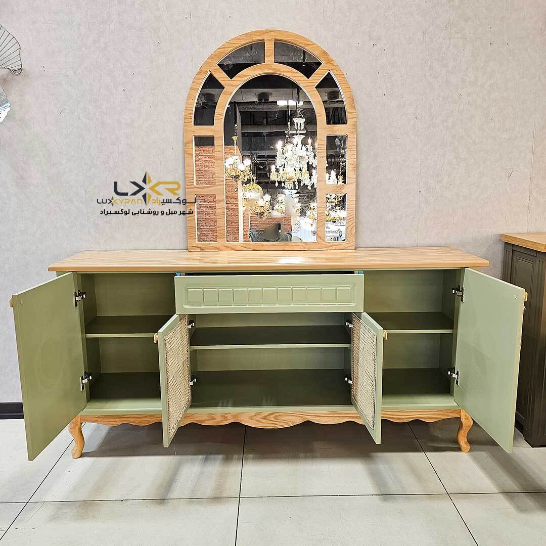  آینه کنسول مدرن و مینیمال حصیری سبز پاستیلی پینترستی 