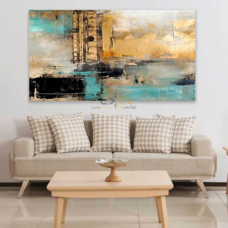 تابلو دکوراتیو مستطیلی رنگ آبی مشکی طلایی