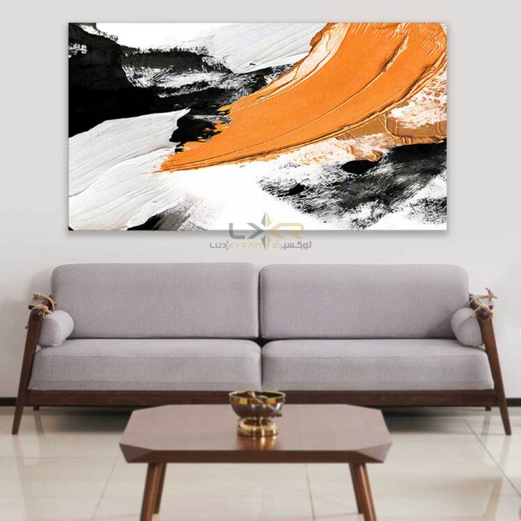 تابلو دکوراتیو مستطیلی نارنجی سفید مشکی