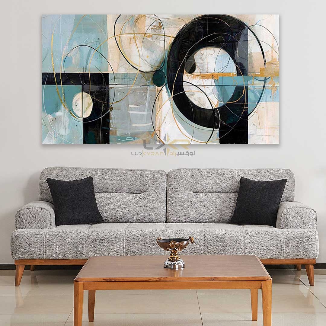  تابلو دکوراتیو مستطیلی طرح هندسی کرم مشکی 