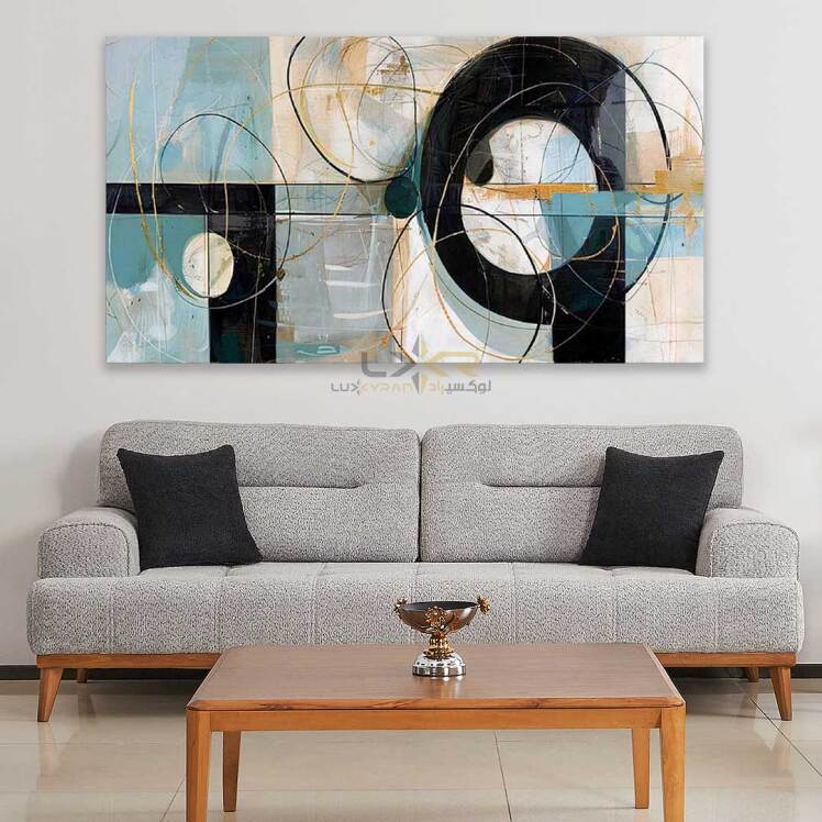 تابلو دکوراتیو مستطیلی طرح هندسی کرم مشکی