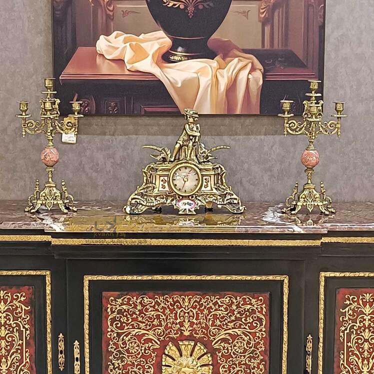 شمعدان و ساعت ست تمام برنزی سبک کلاسیک