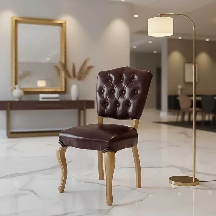 صندلی چرمی زرشکی پایه چوبی خاص