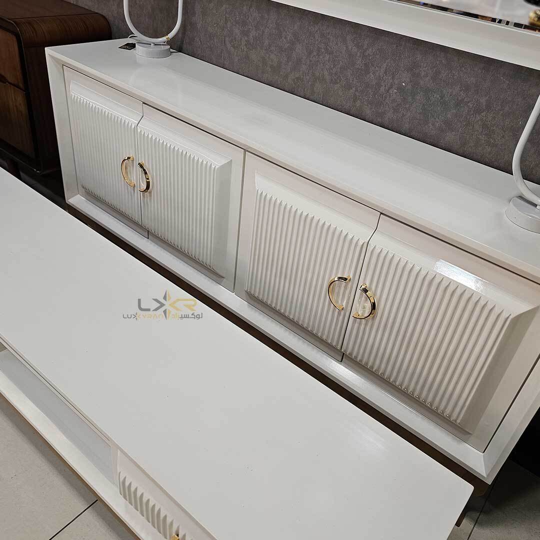  آینه و کنسول و میز تی وی سبک نیوکلاسیک رنگ سفید 