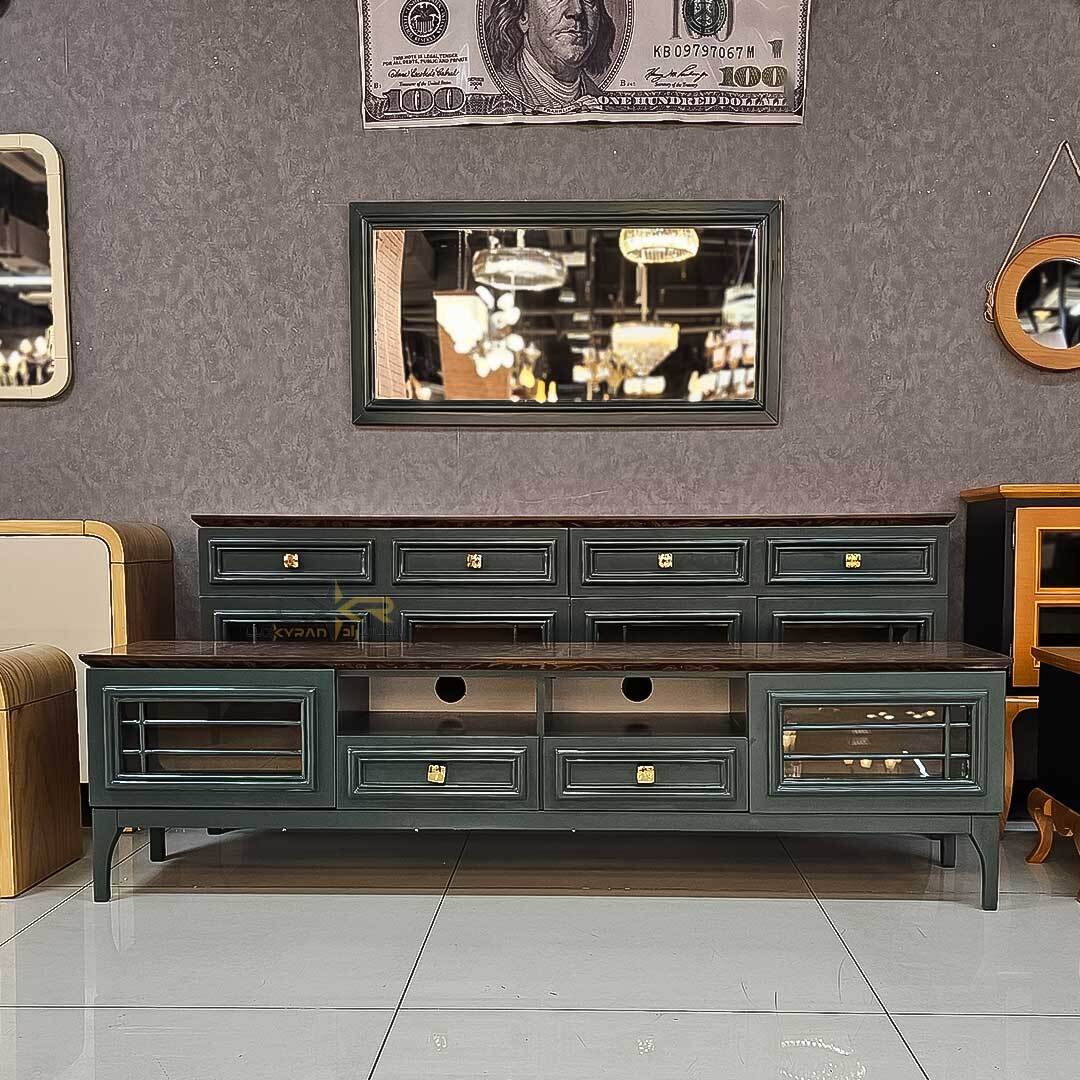  آینه و کنسول و میز تی وی سبک نیوکلاسیک رنگ سبز 