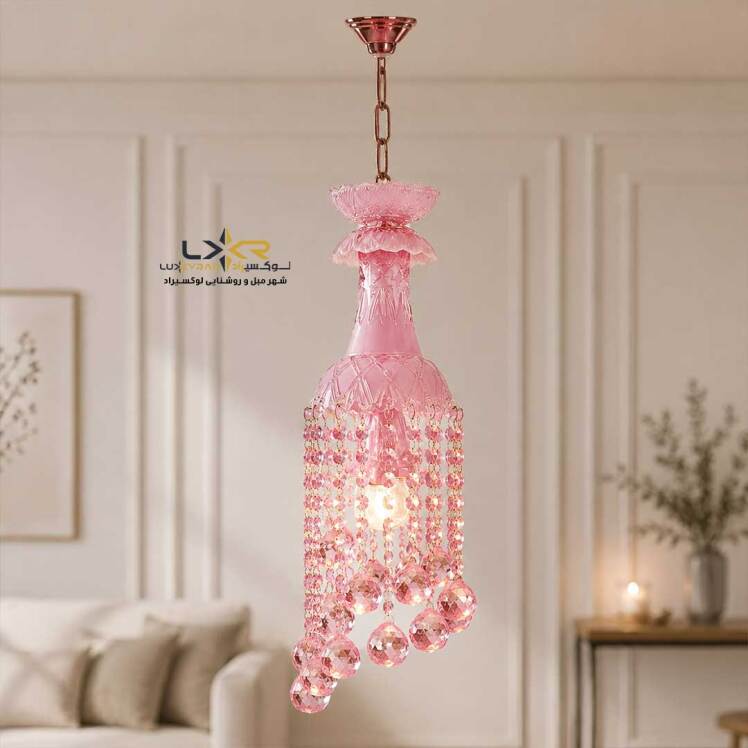 تک اویز والتر بلوری رنگ صورتی